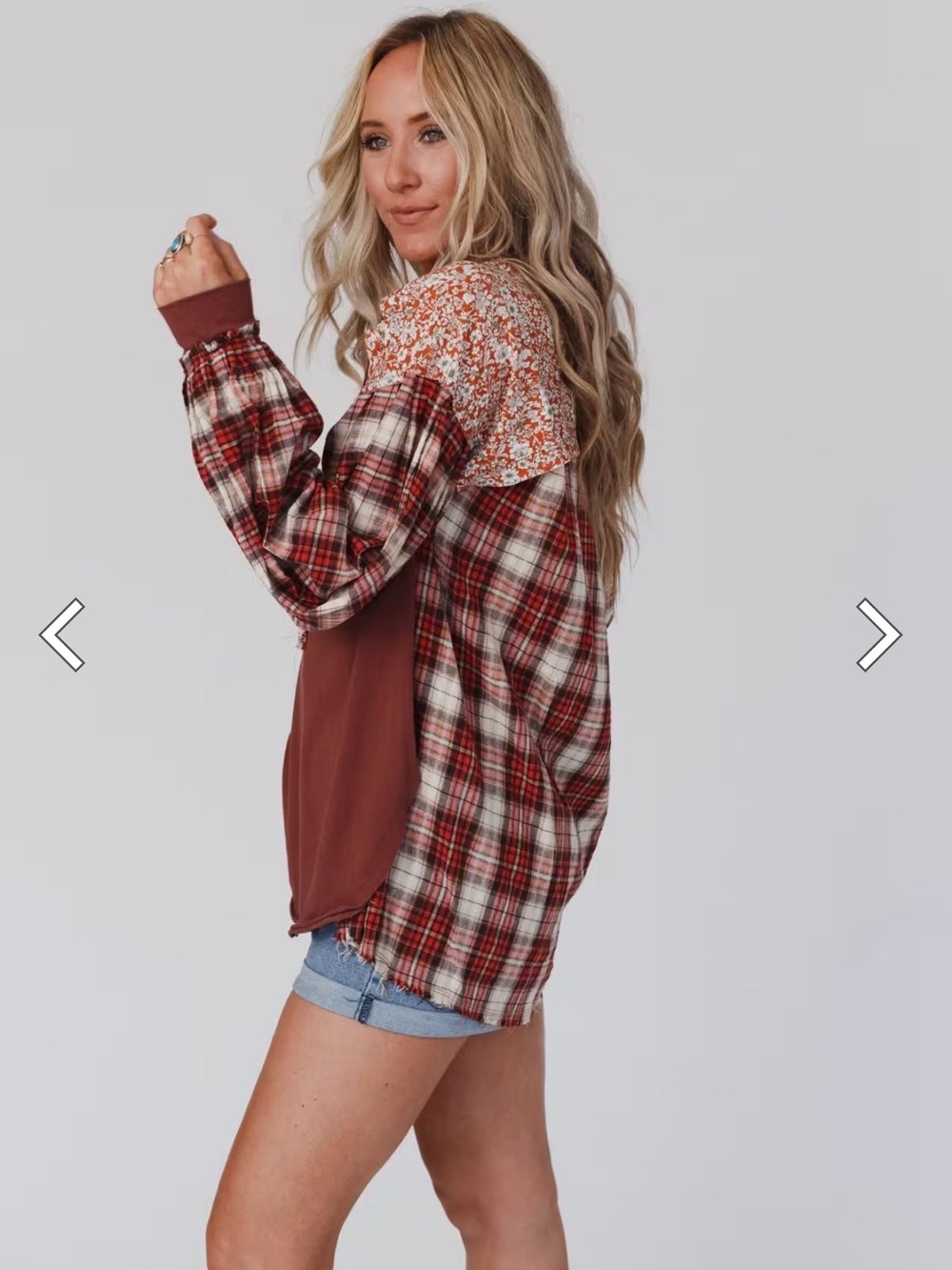 Three Bird Nest Rust Patchwork Floral V-Neck Tunic - Picture 2 of 5